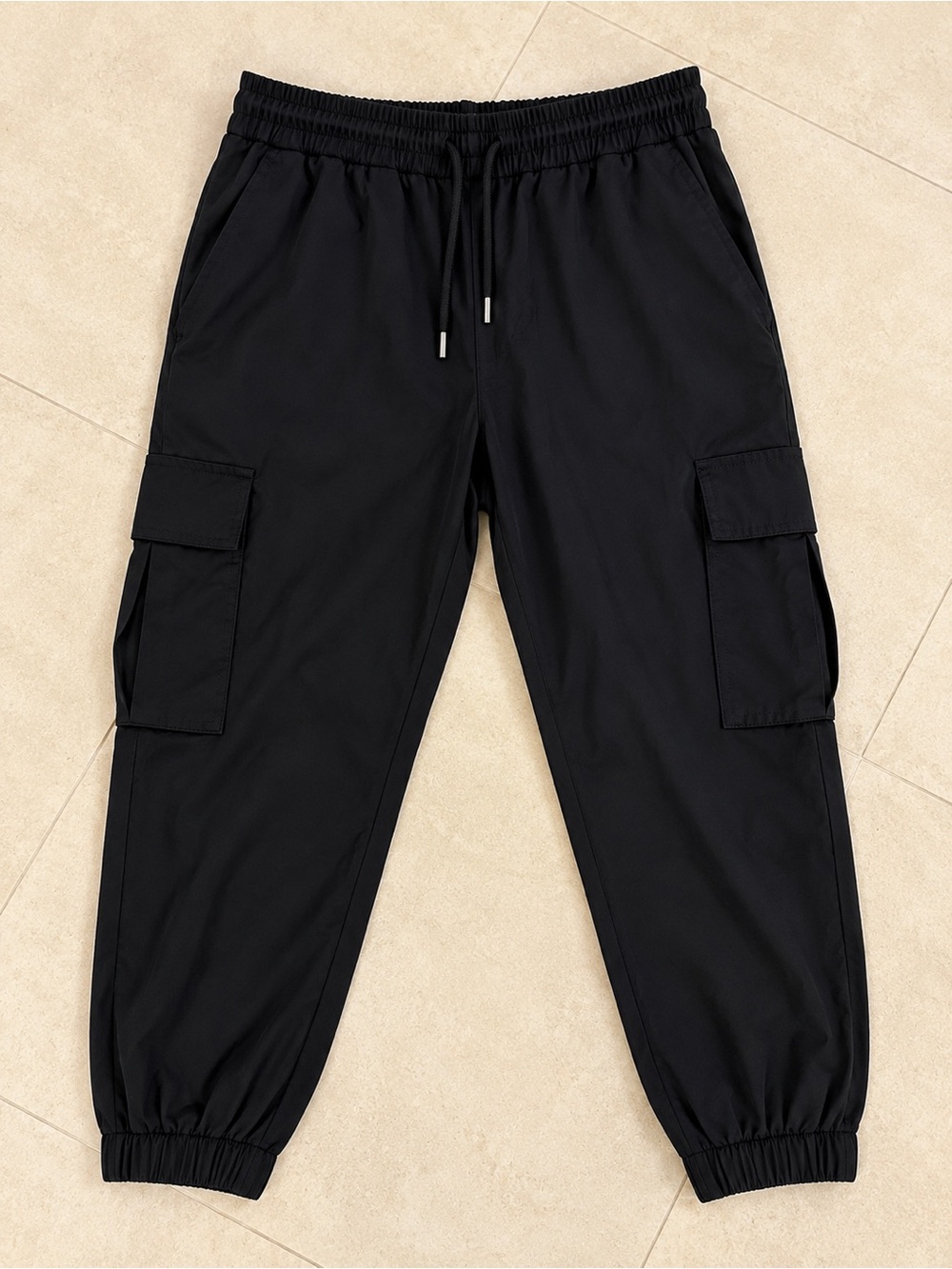 Black Cargo Jogger Pants with Elastic Waist – Size M